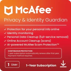 McAfee – Privacy & Identity Guardian Online Protection + ID Monitoring + Cleanup for 12 Months